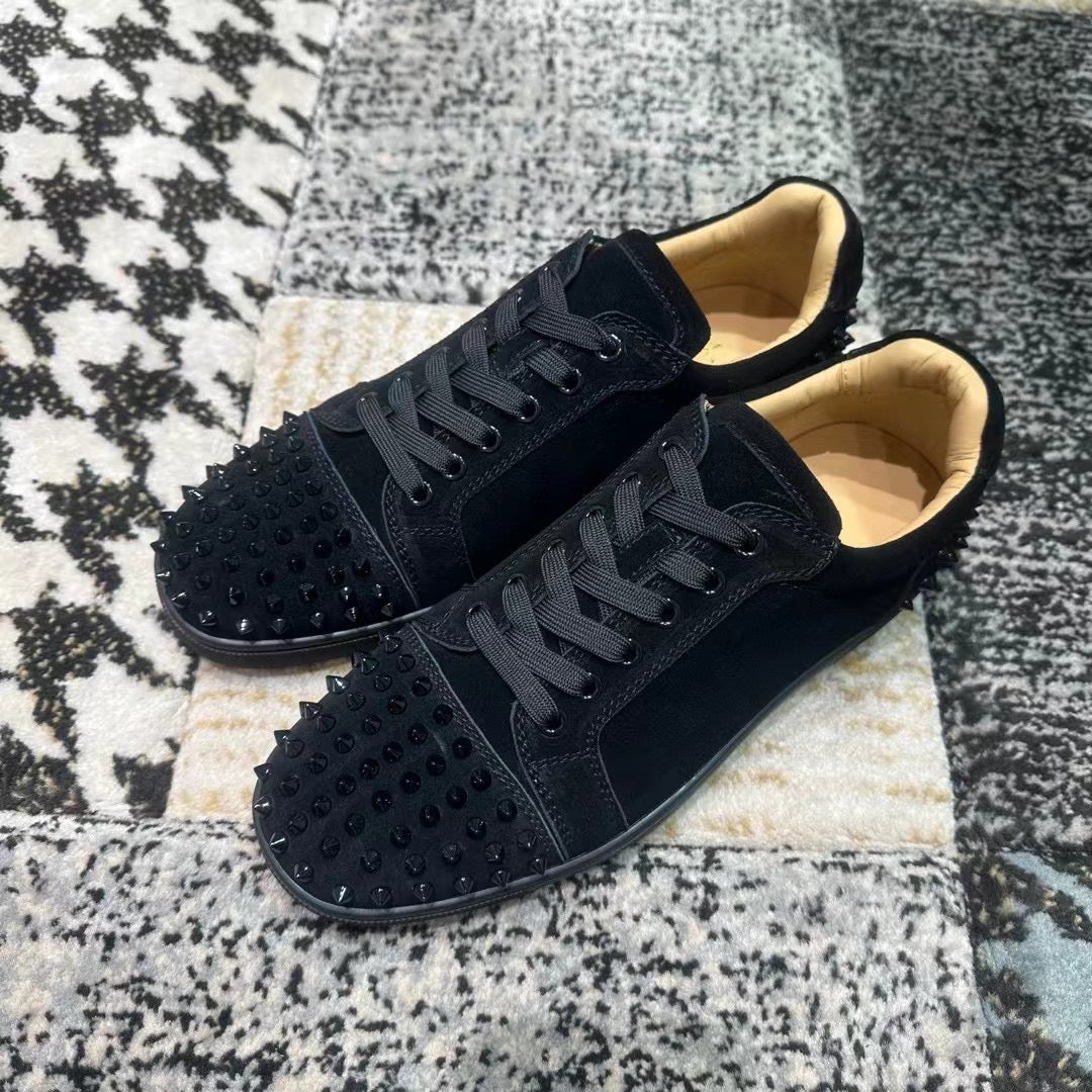 Christian Louboutin Black Velvet Low Spikes