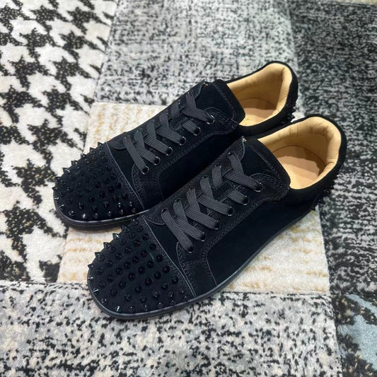 Christian Louboutin Black Velvet Low Spikes