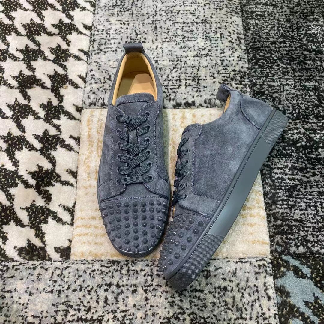 Christian Louboutin Gray Velvet Spikes Low