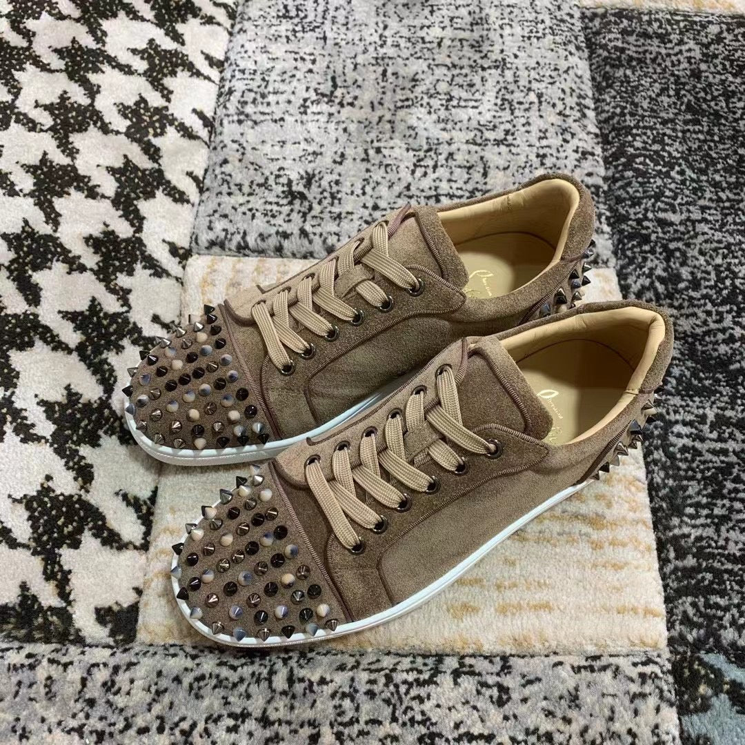 Christian Louboutin Brown Velvet Spikes Low