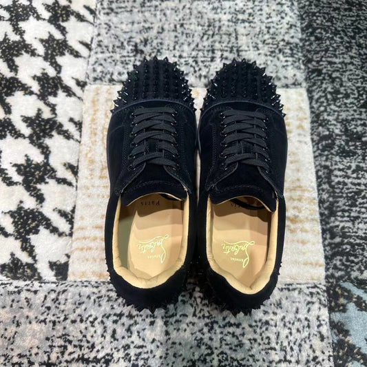Christian Louboutin Black Velvet Low Spikes