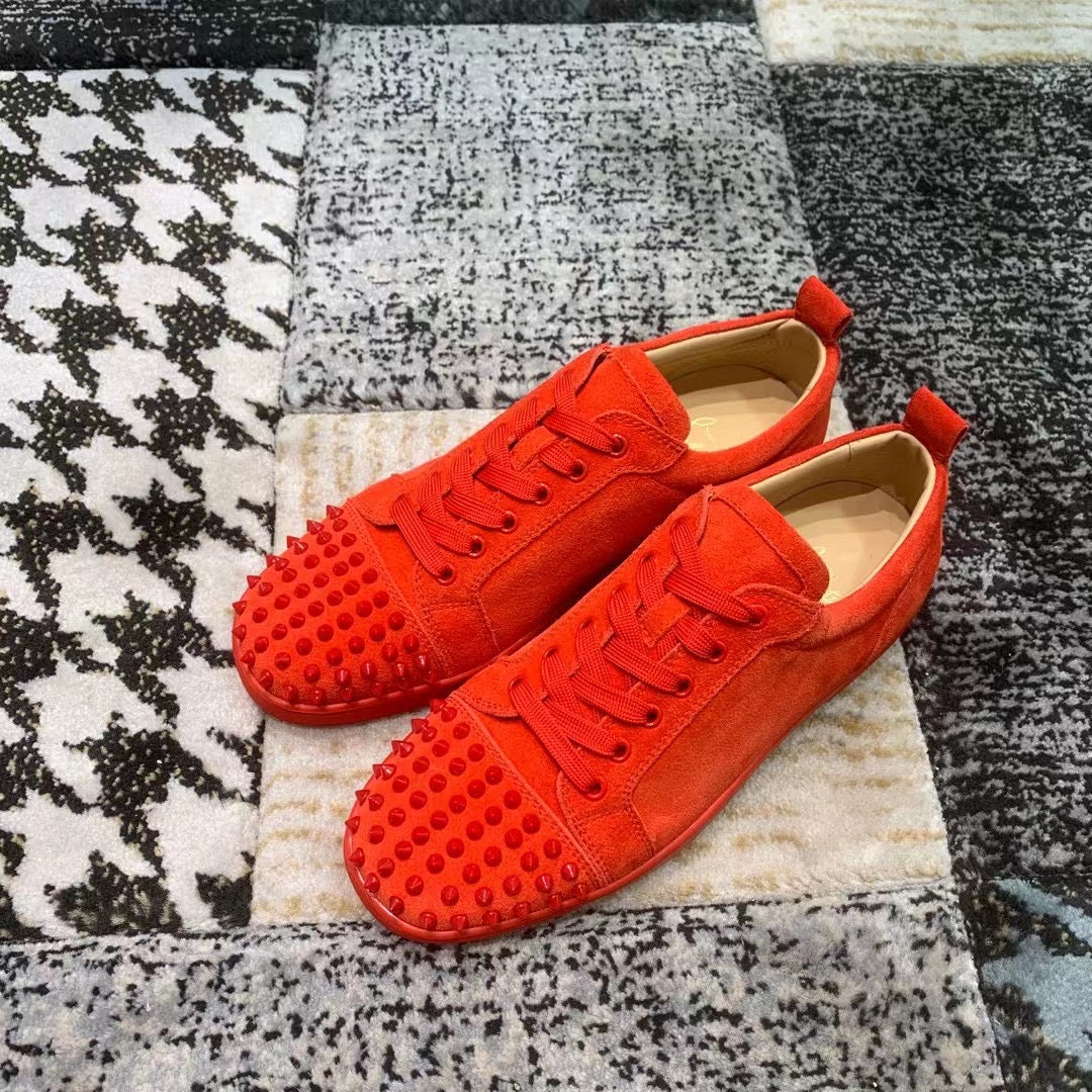 Christian Louboutin Red Velvet Spikes Low