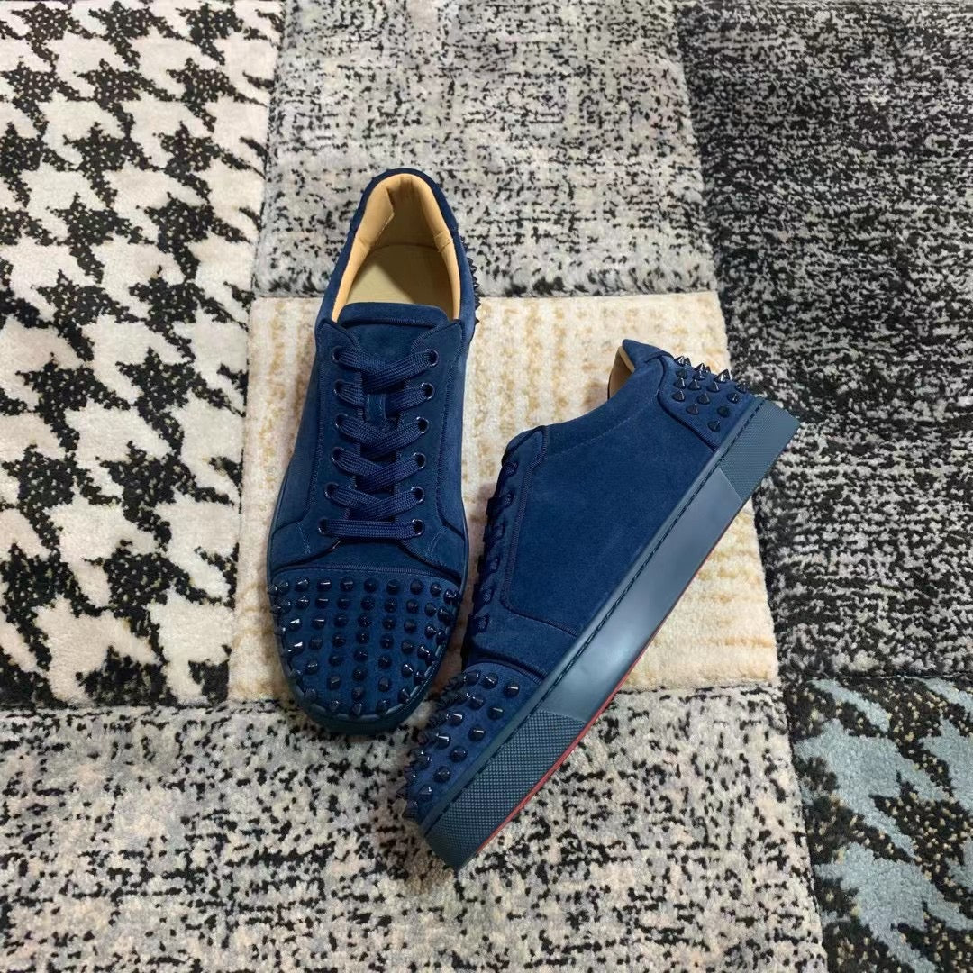 Christian Louboutin Dark Blue Velvet Spikes Low