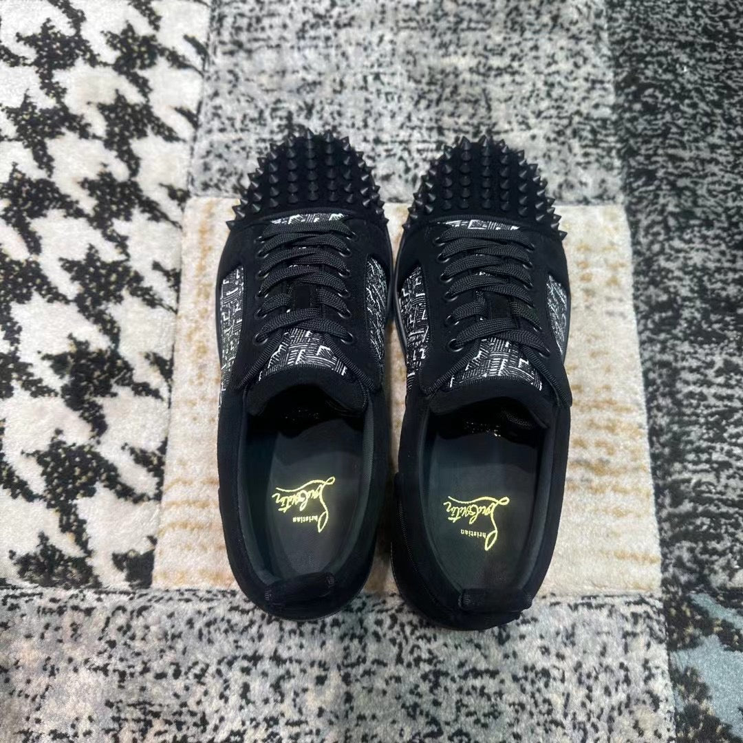 Christian Louboutin Black & Gray Low Spikes