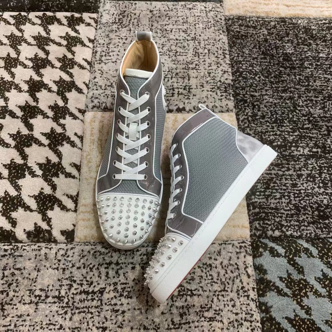 Christian Louboutin Gray / White Spikes High