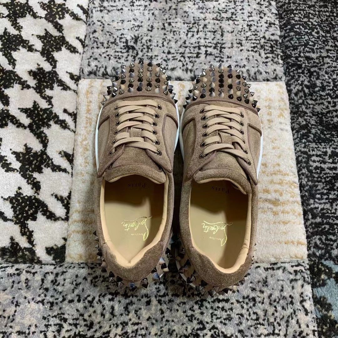 Christian Louboutin Brown Velvet Spikes Low