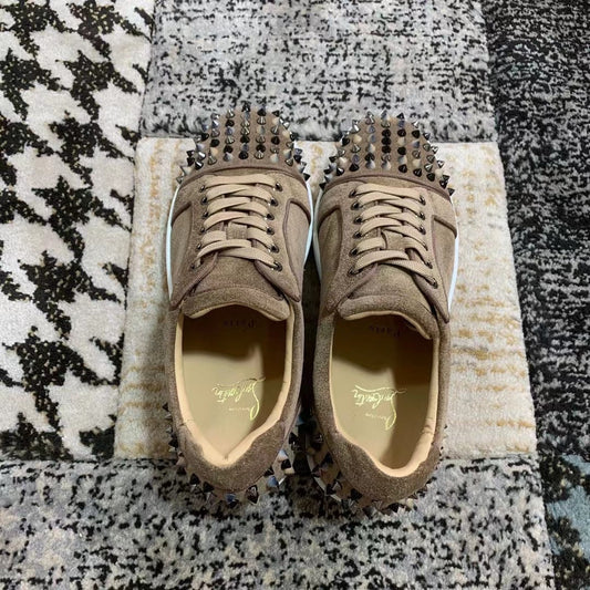 Christian Louboutin Brown Velvet Spikes Low