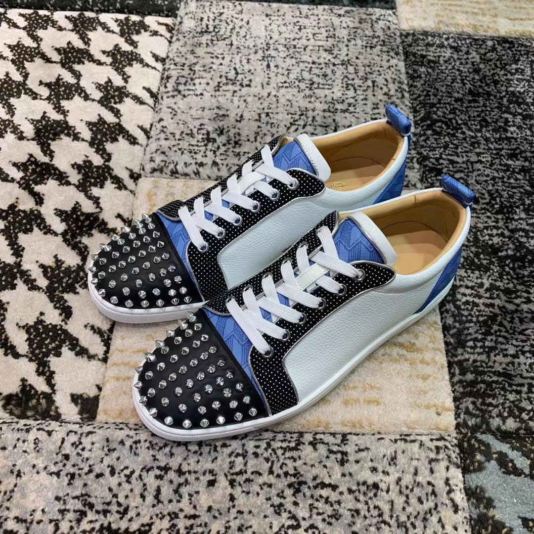 Christian Louboutin Blue / White / Black Spikes Low