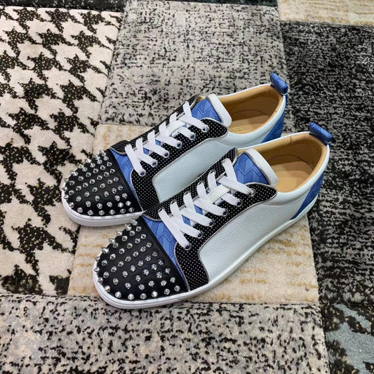Christian Louboutin Blue / White / Black Spikes Low