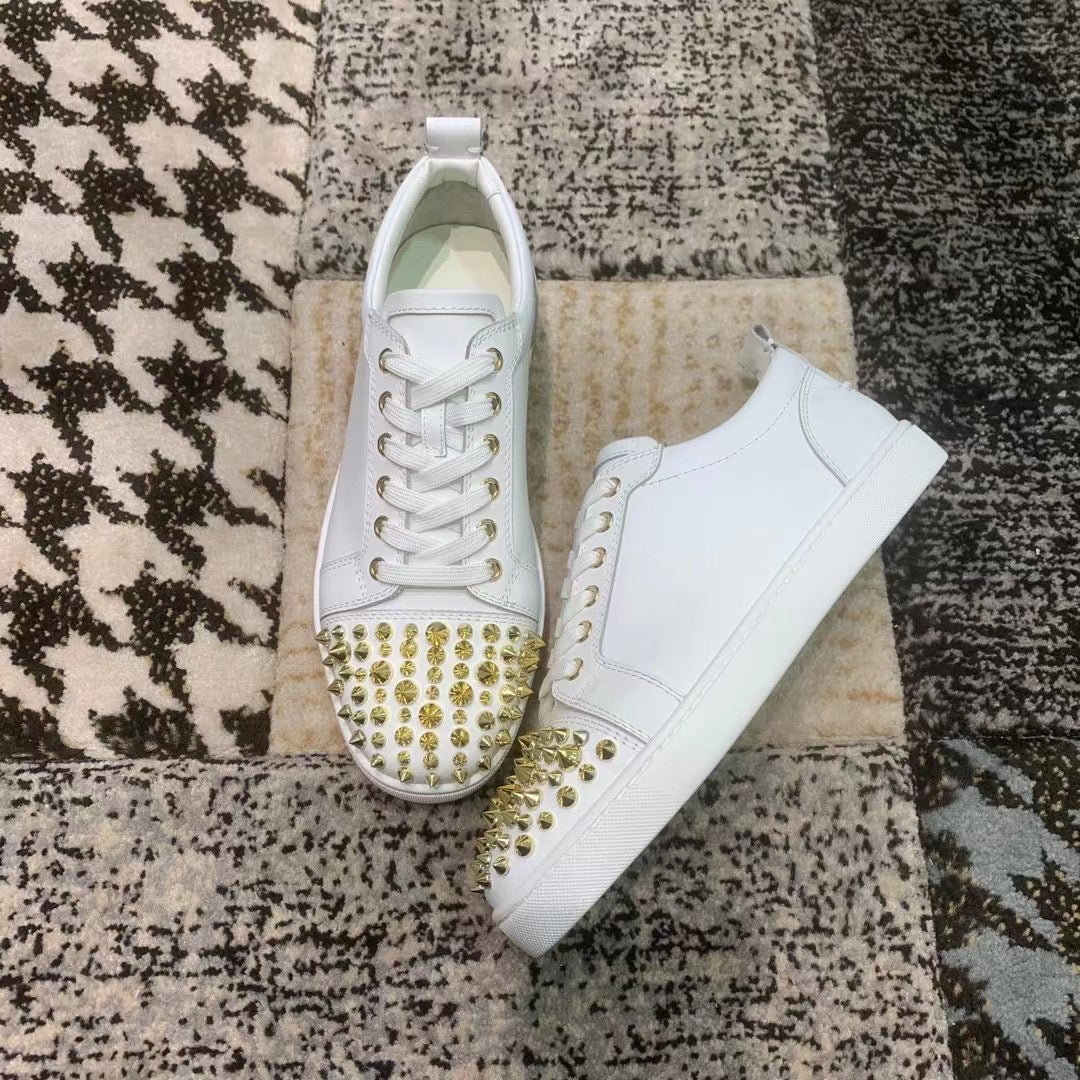 Christian Louboutin White Gold Spikes Low