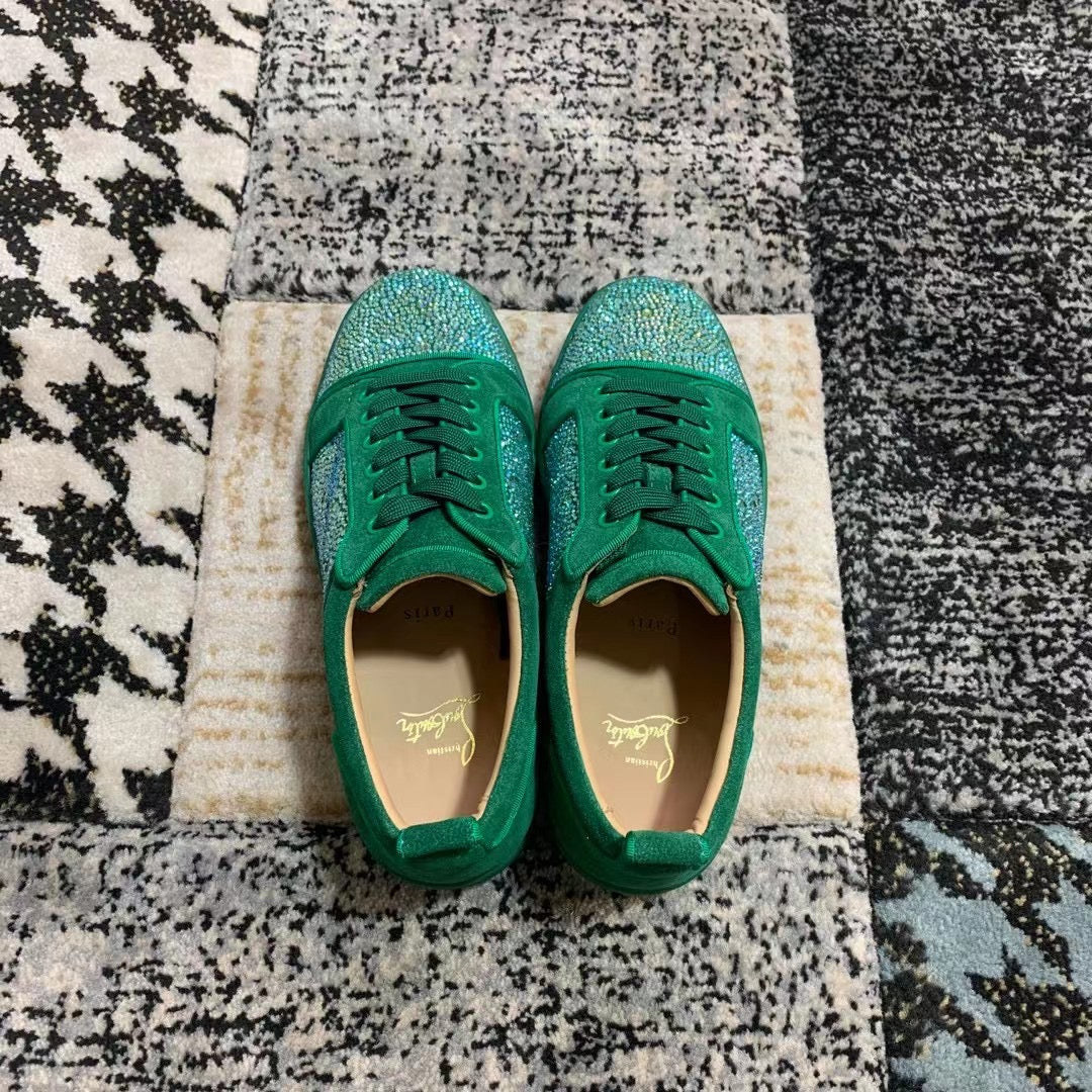 Christian Louboutin Green Velvet Diamonds Low
