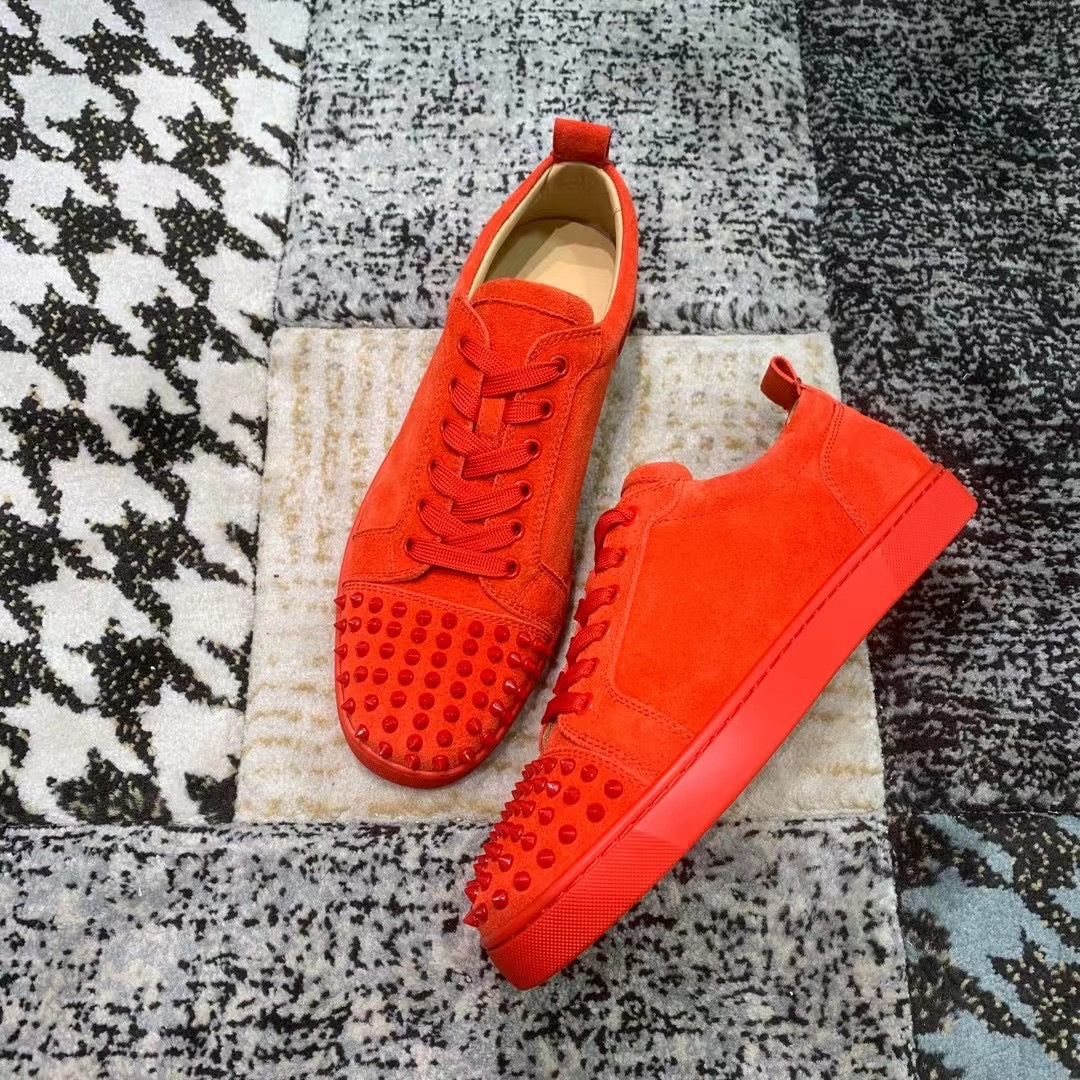Christian Louboutin Red Velvet Spikes Low