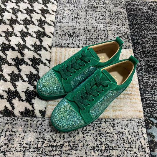Christian Louboutin Green Velvet Diamonds Low