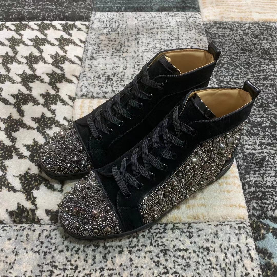 Christian Louboutin Black Velvet Spikes High