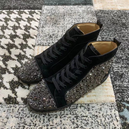 Christian Louboutin Black Velvet Spikes High