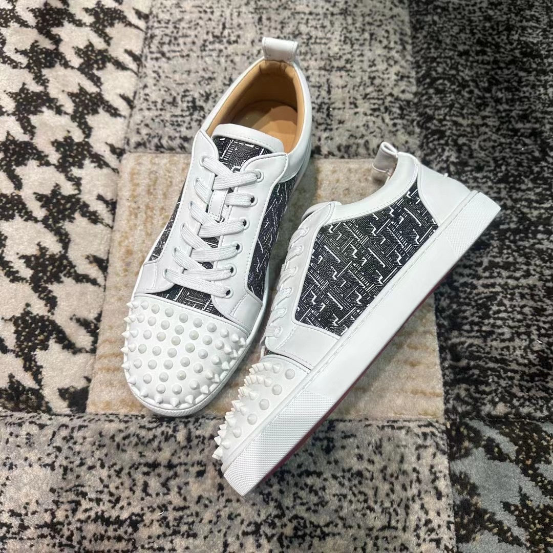 Christian Louboutin White & Gray Low Spikes