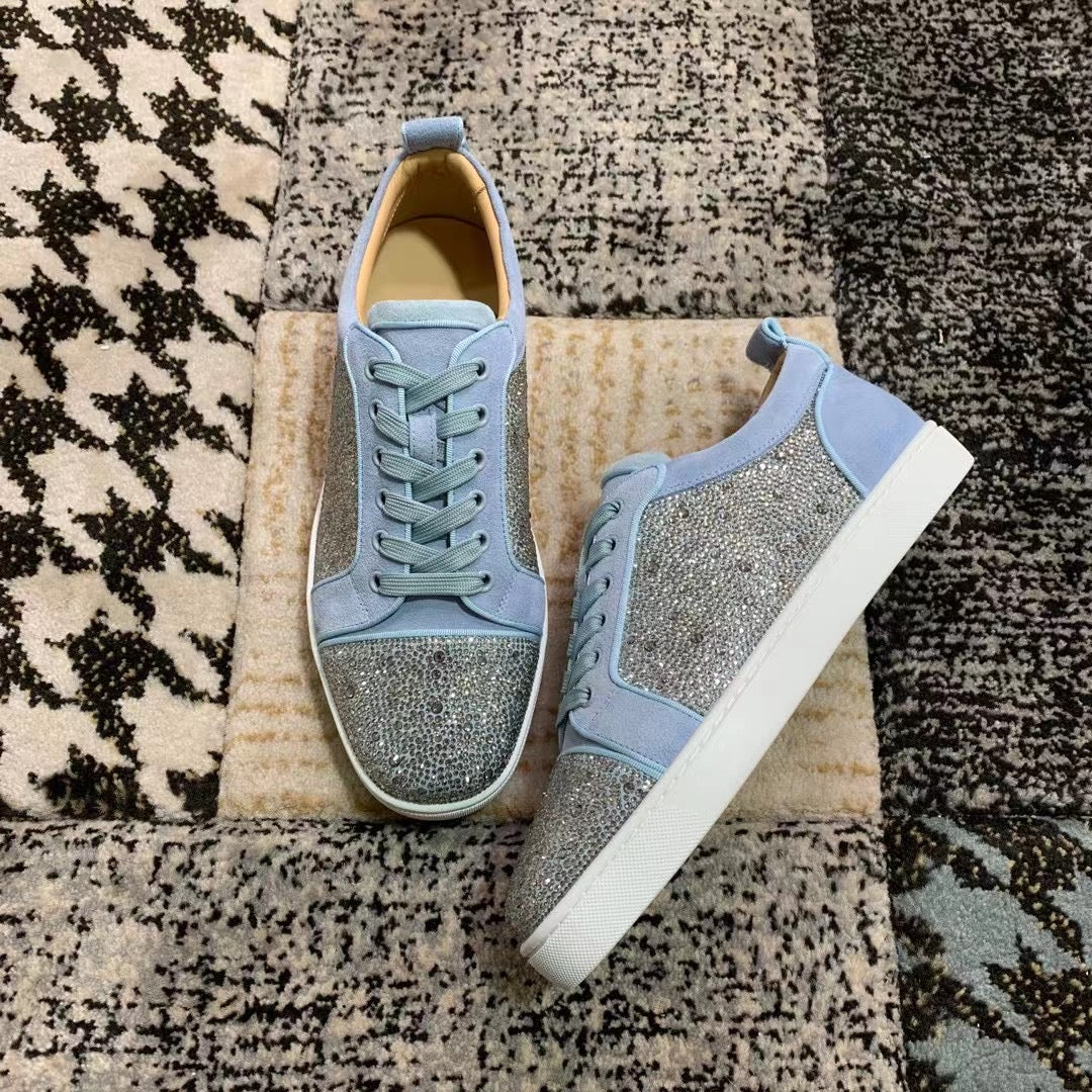 Christian Louboutin Baby Blue Velvet Diamonds Low